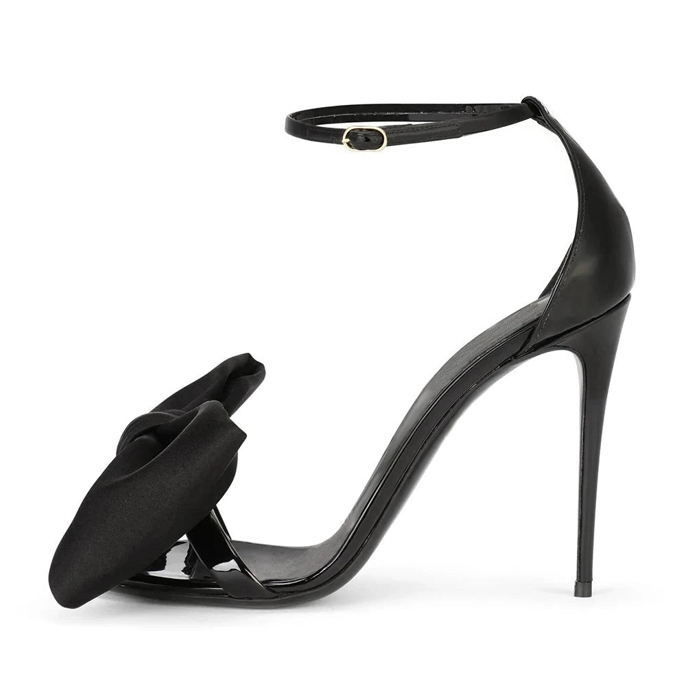 Sandals Peep Toe High Heels Satin Bow Ankle Strap