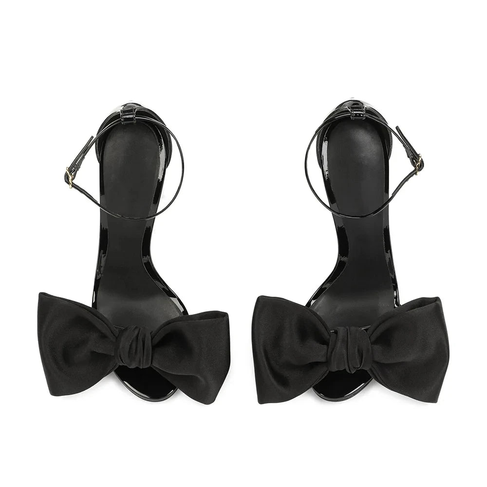 Sandals Peep Toe High Heels Satin Bow Ankle Strap