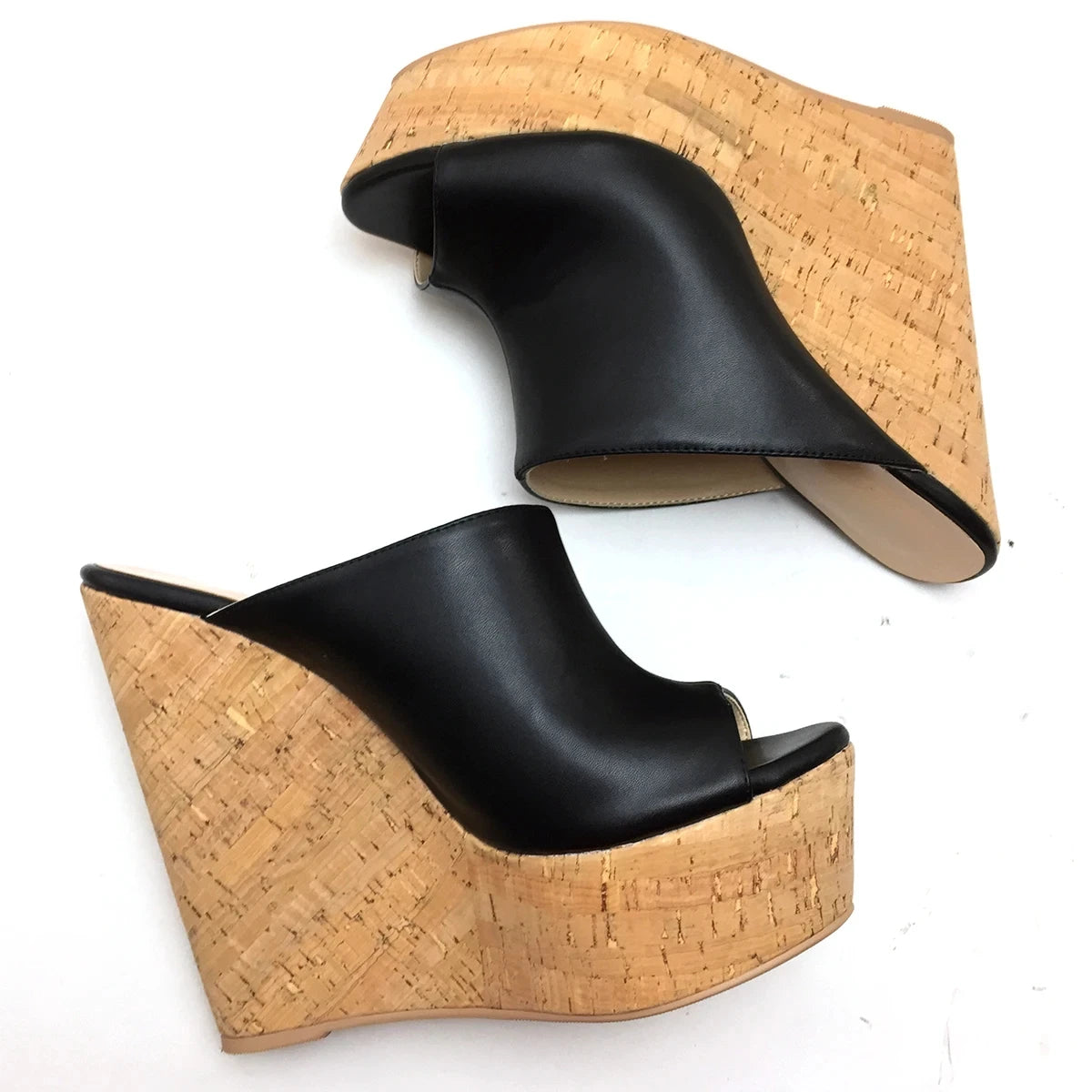 Wedge Sandals Peep Toe High Heels Platform Mules Slip On