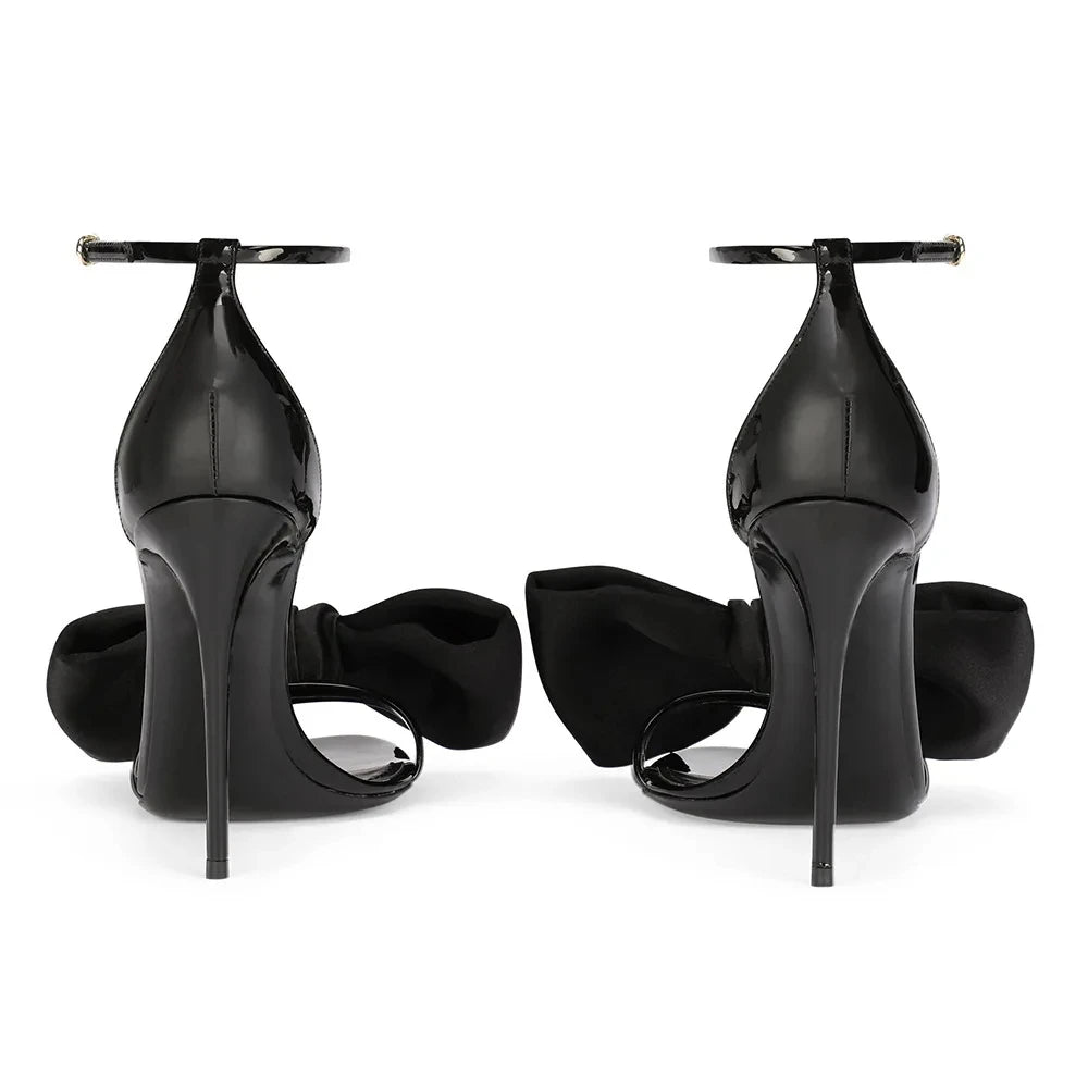 Sandals Peep Toe High Heels Satin Bow Ankle Strap