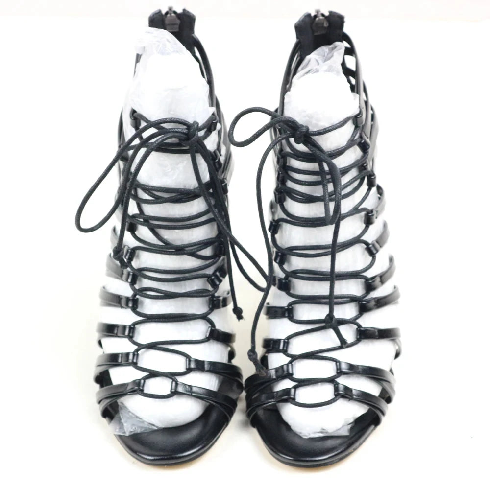 Peep Toe High Heel Sandals Cover Heel Strappy Black Lace Up