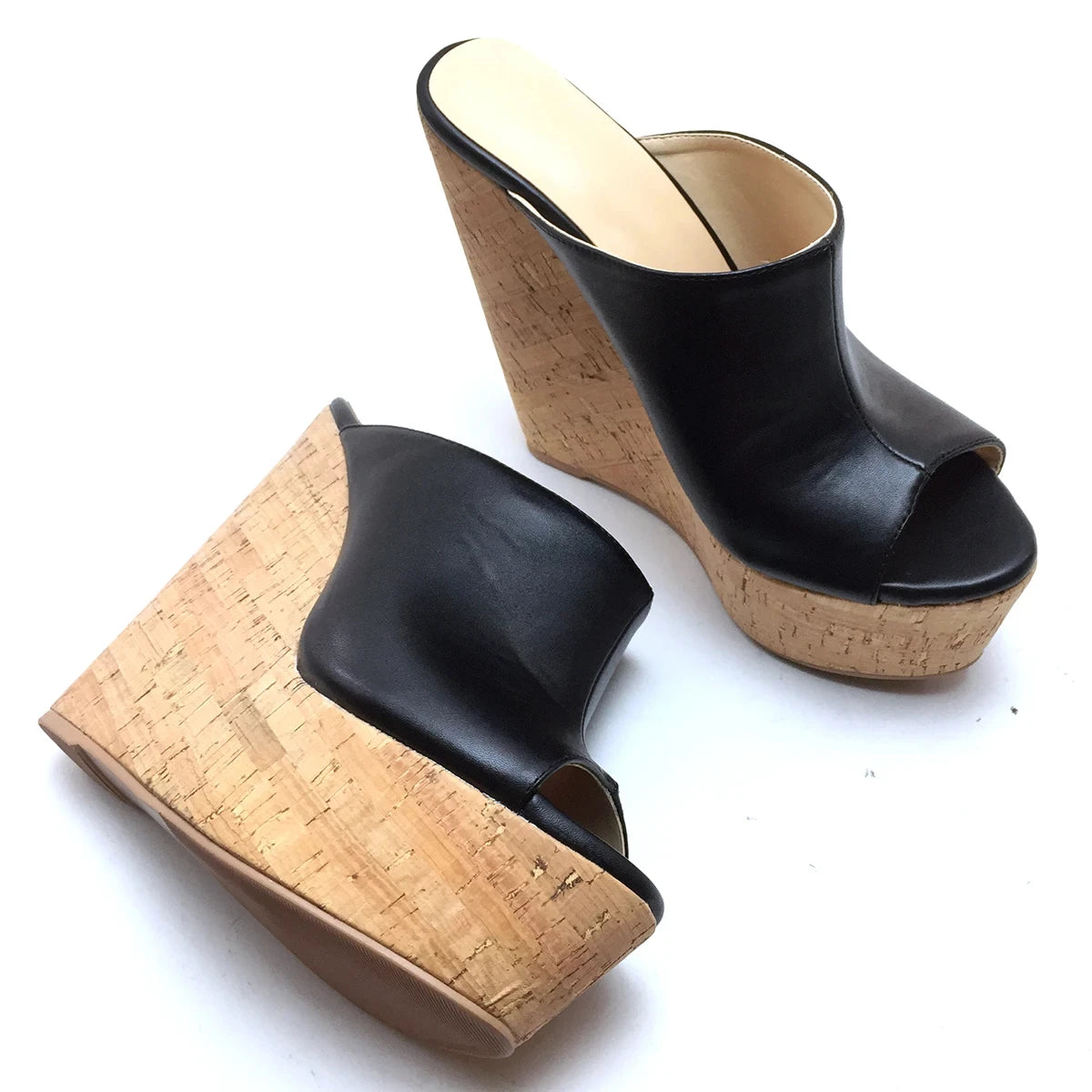 Wedge Sandals Peep Toe High Heels Platform Mules Slip On