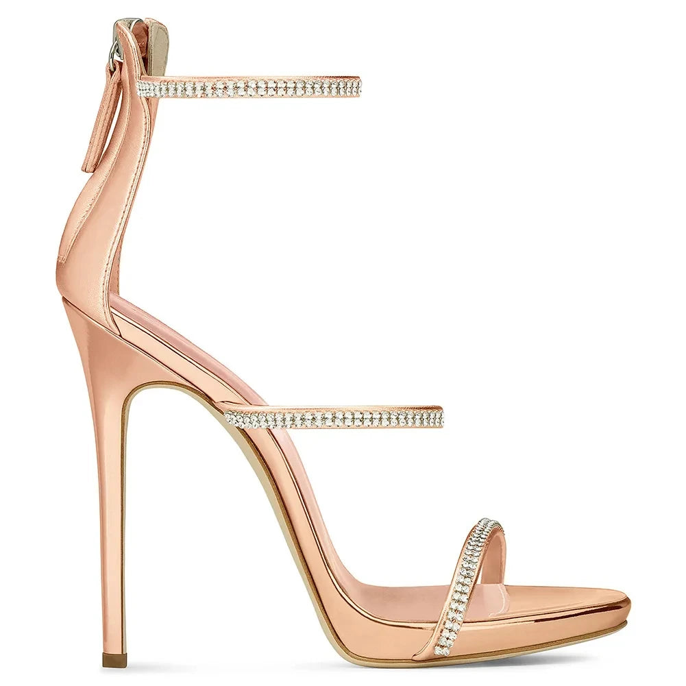 Sandals Open Toe High Heels Stiletto Crystal Strap Cover Heel