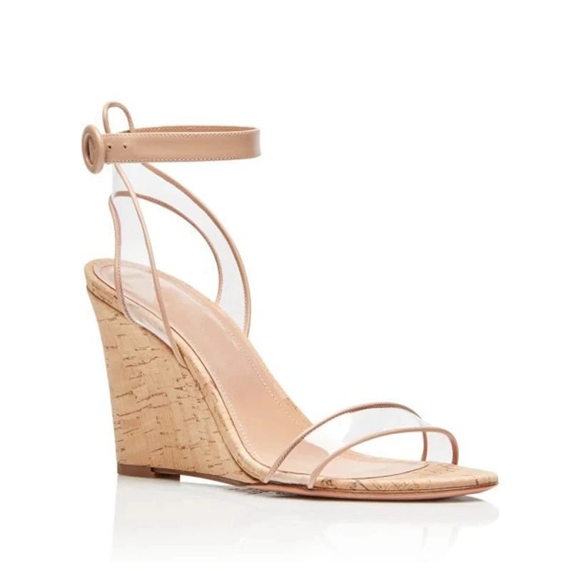 Peep Toe Wedge Sandals High Heels Comfort Footwear Ankle Straps Elegant