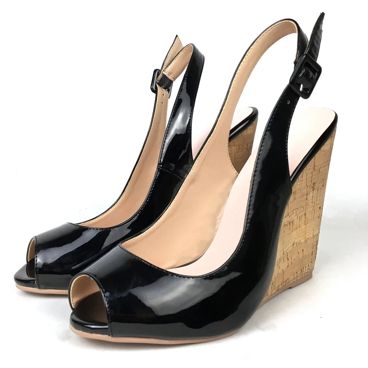 Wedge Sandals Peep Toe High Heels Slingback Ankle Strap