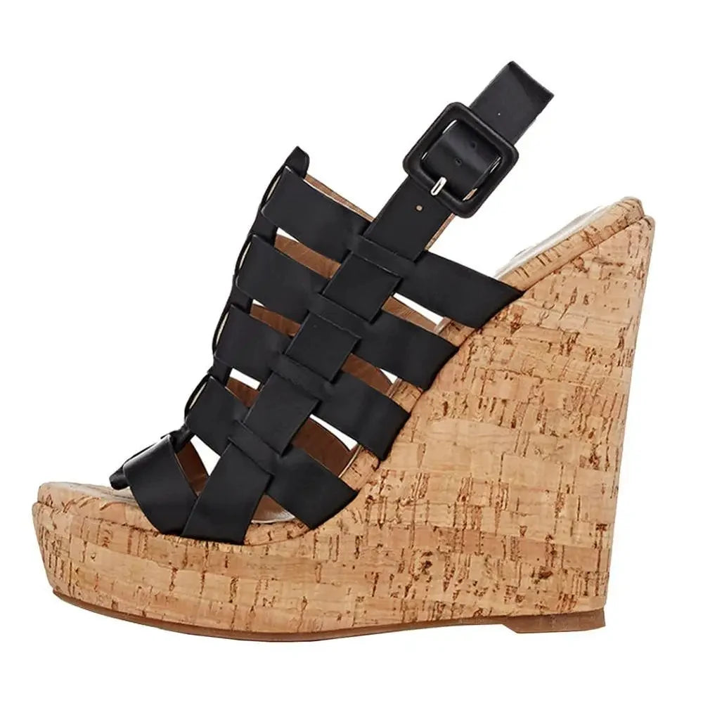 Cork Wedge Platform Sandals Peep Toe High Heels