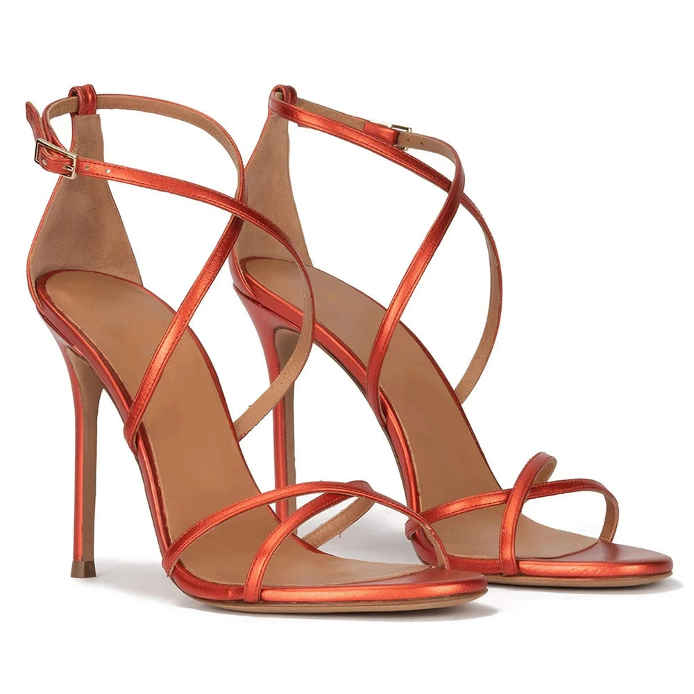 Sandals Peep Toe High Heels Cross Strap Stilettos Ankle Buckle
