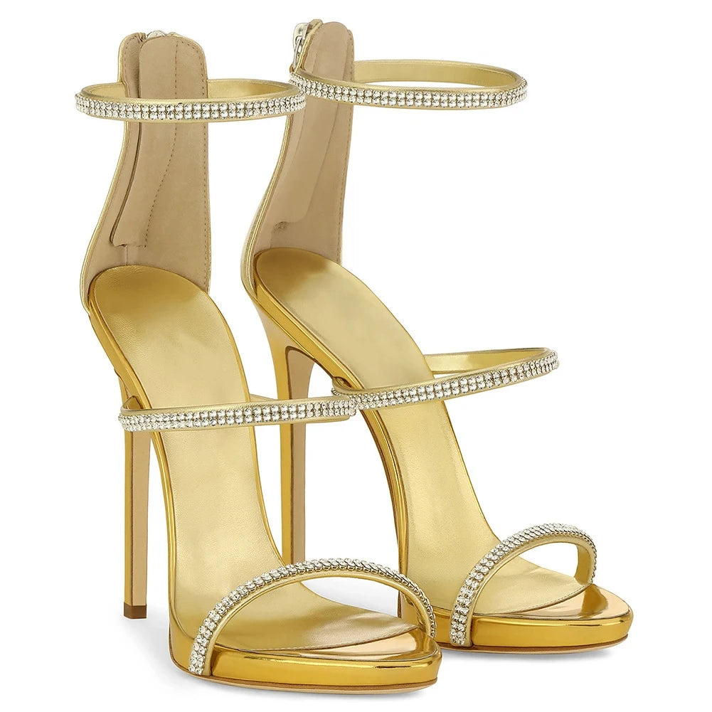 Sandals Open Toe High Heels Stiletto Crystal Strap Cover Heel