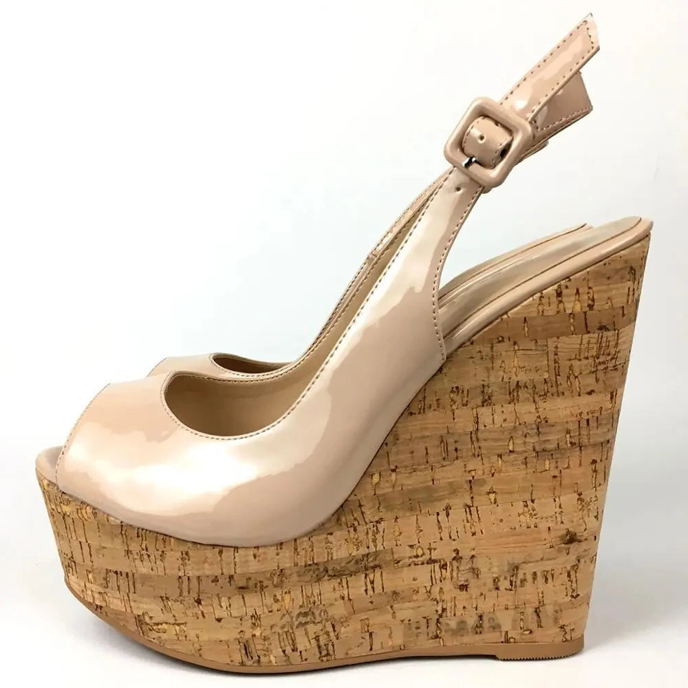 Wedge Sandals Slingback Peep Toe High Heels Platform