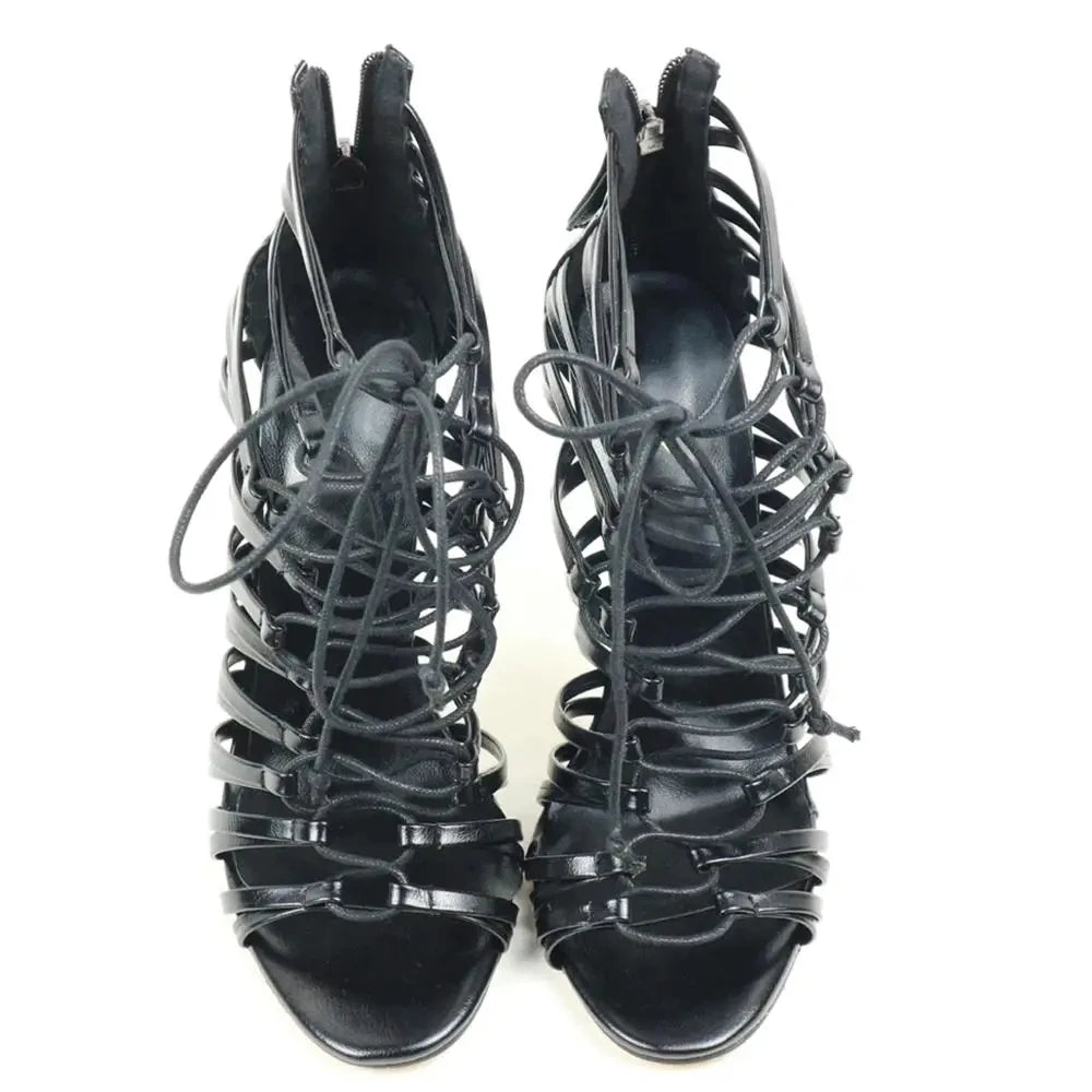 Peep Toe High Heel Sandals Cover Heel Strappy Black Lace Up