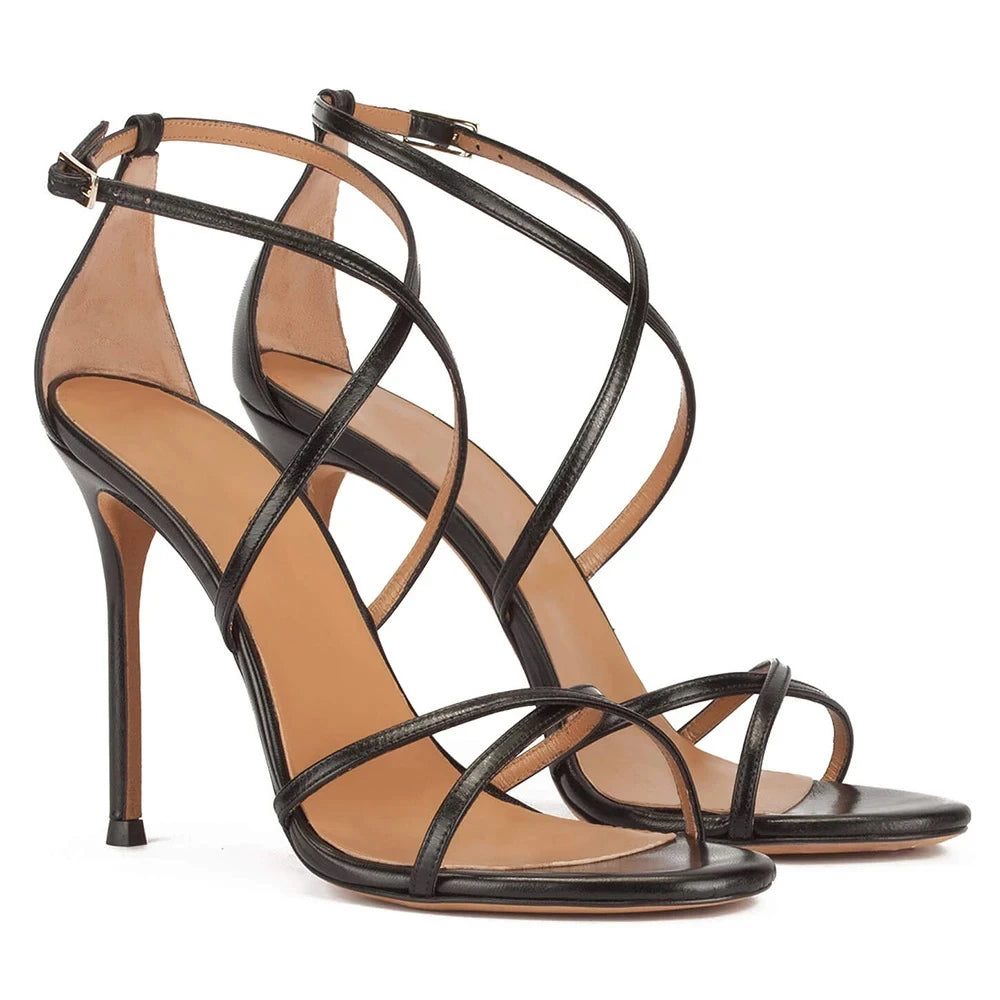 Sandals Peep Toe High Heels Cross Strap Stilettos Ankle Buckle