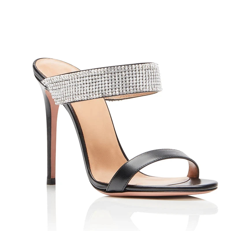 Sandals peep toe High Heels Crystal Strap Slip On