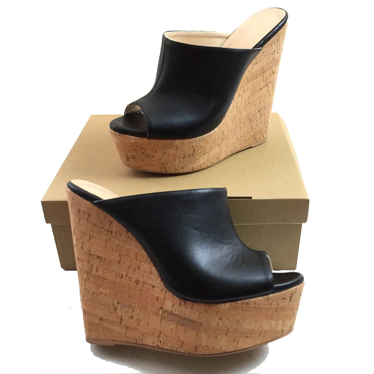 Wedge Sandals Peep Toe High Heels Platform Mules Slip On