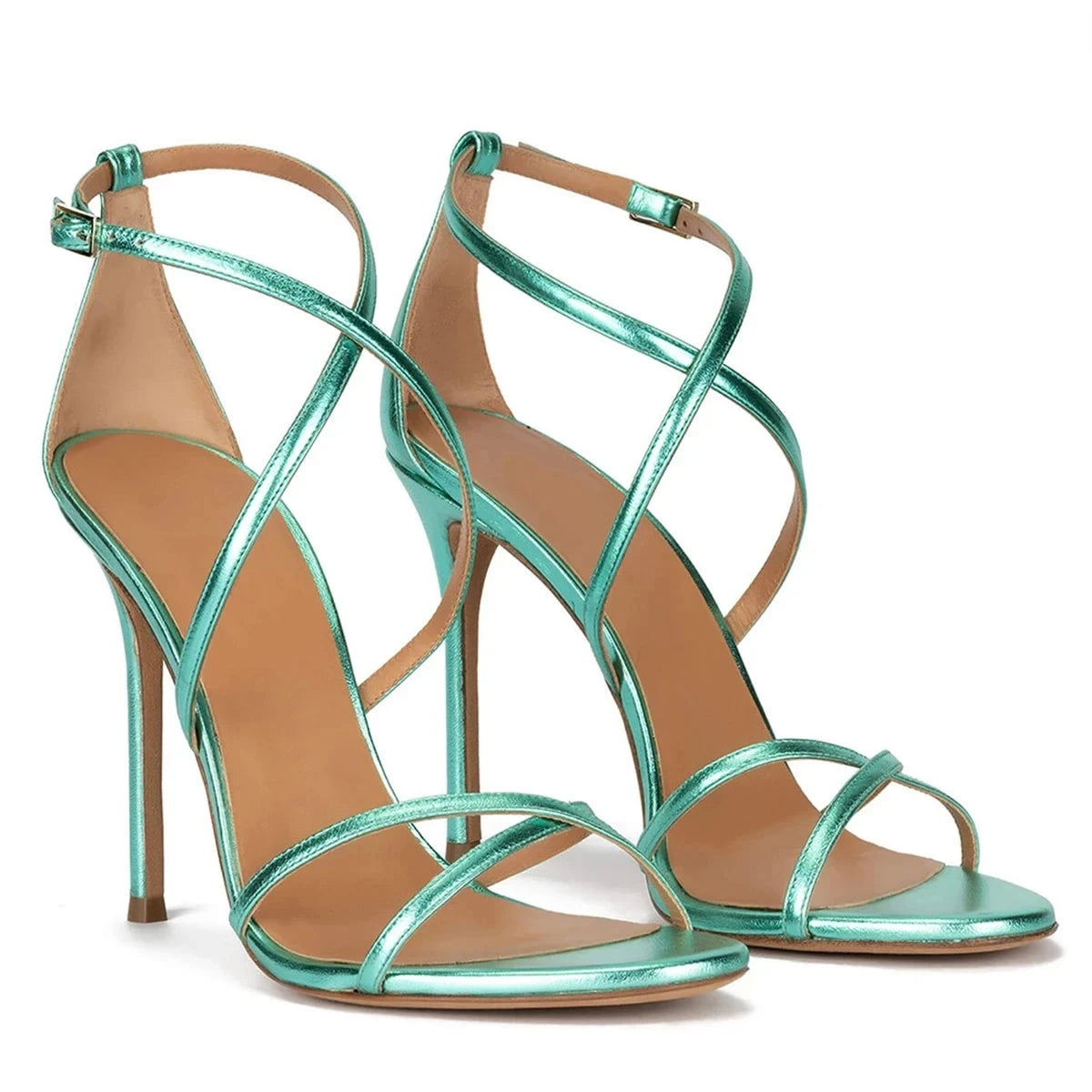 Sandals Peep Toe High Heels Cross Strap Stilettos Ankle Buckle