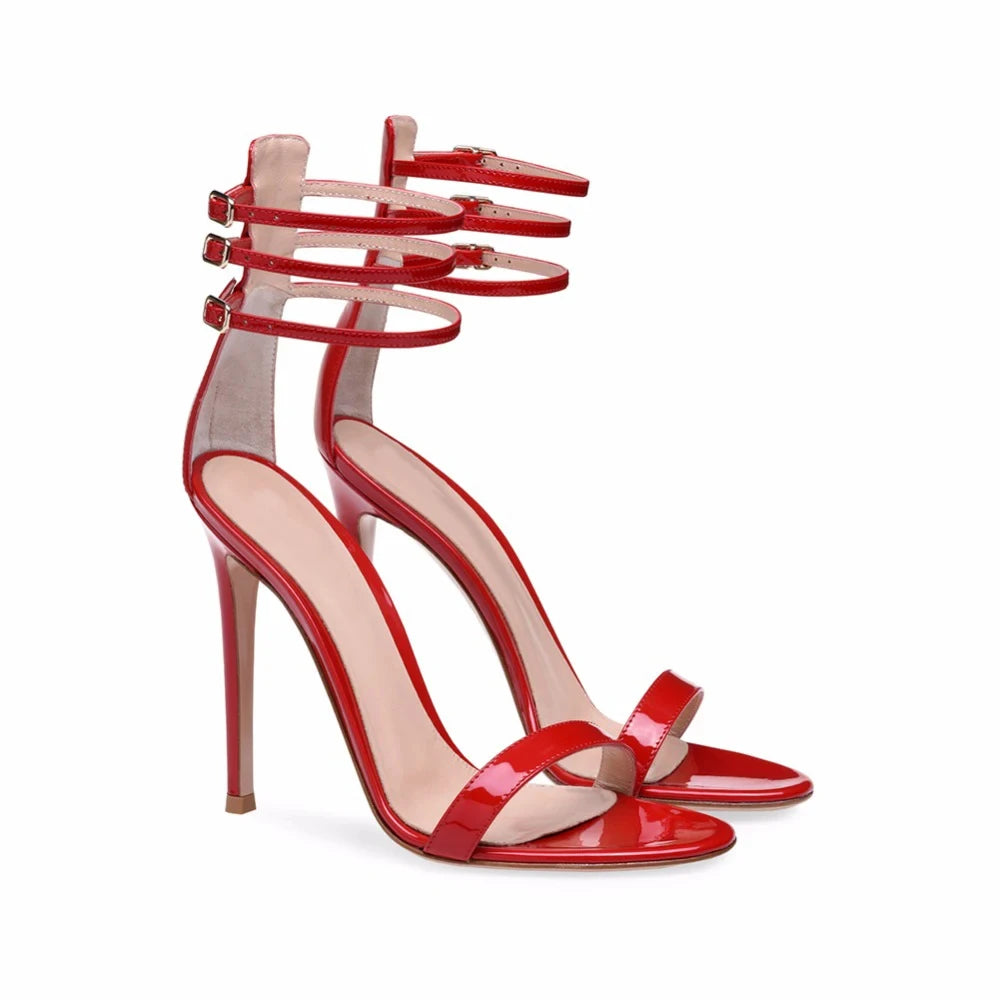 Sandals peep toe High Heels Stiletto 3-Straps Cover Heel