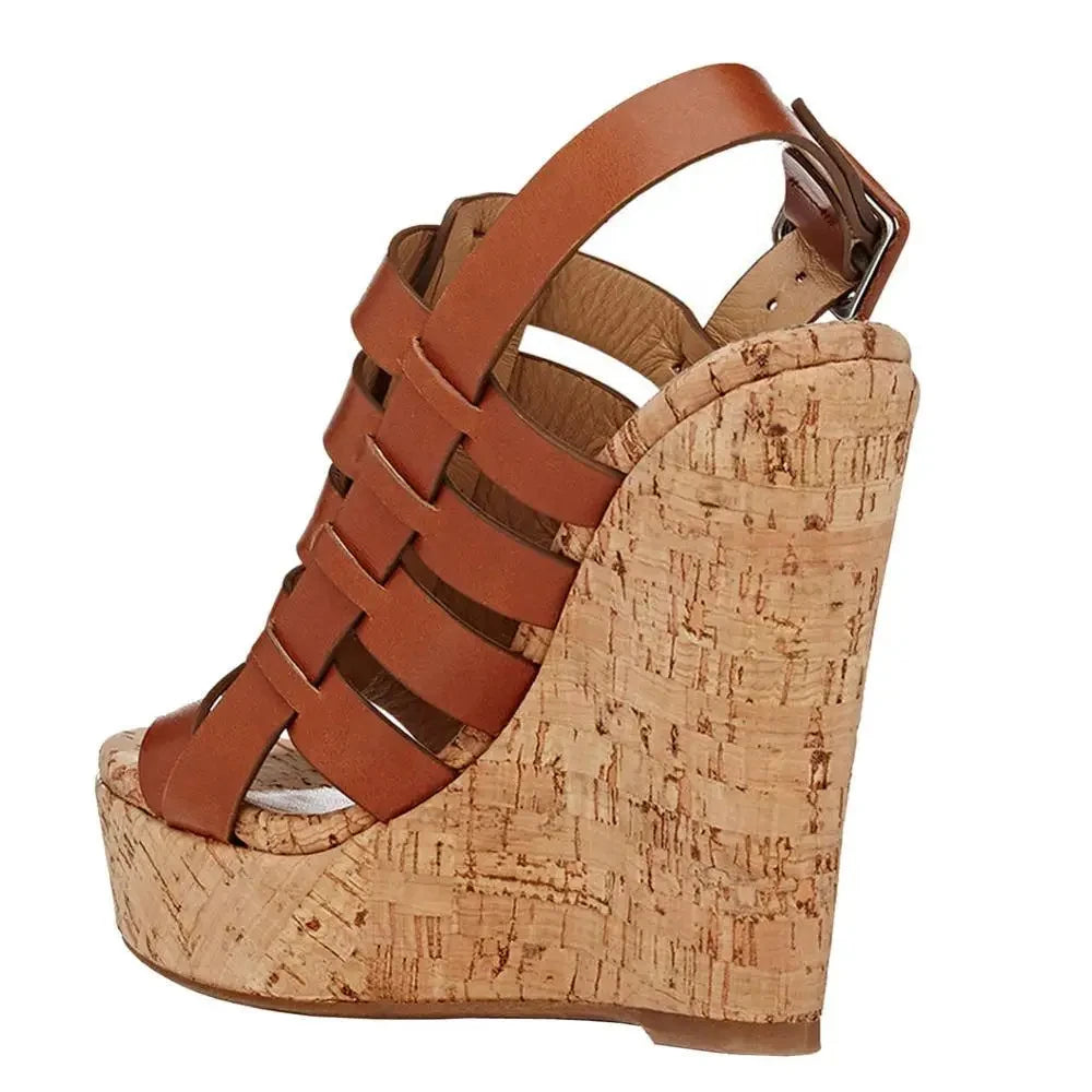 Cork Wedge Platform Sandals Peep Toe High Heels