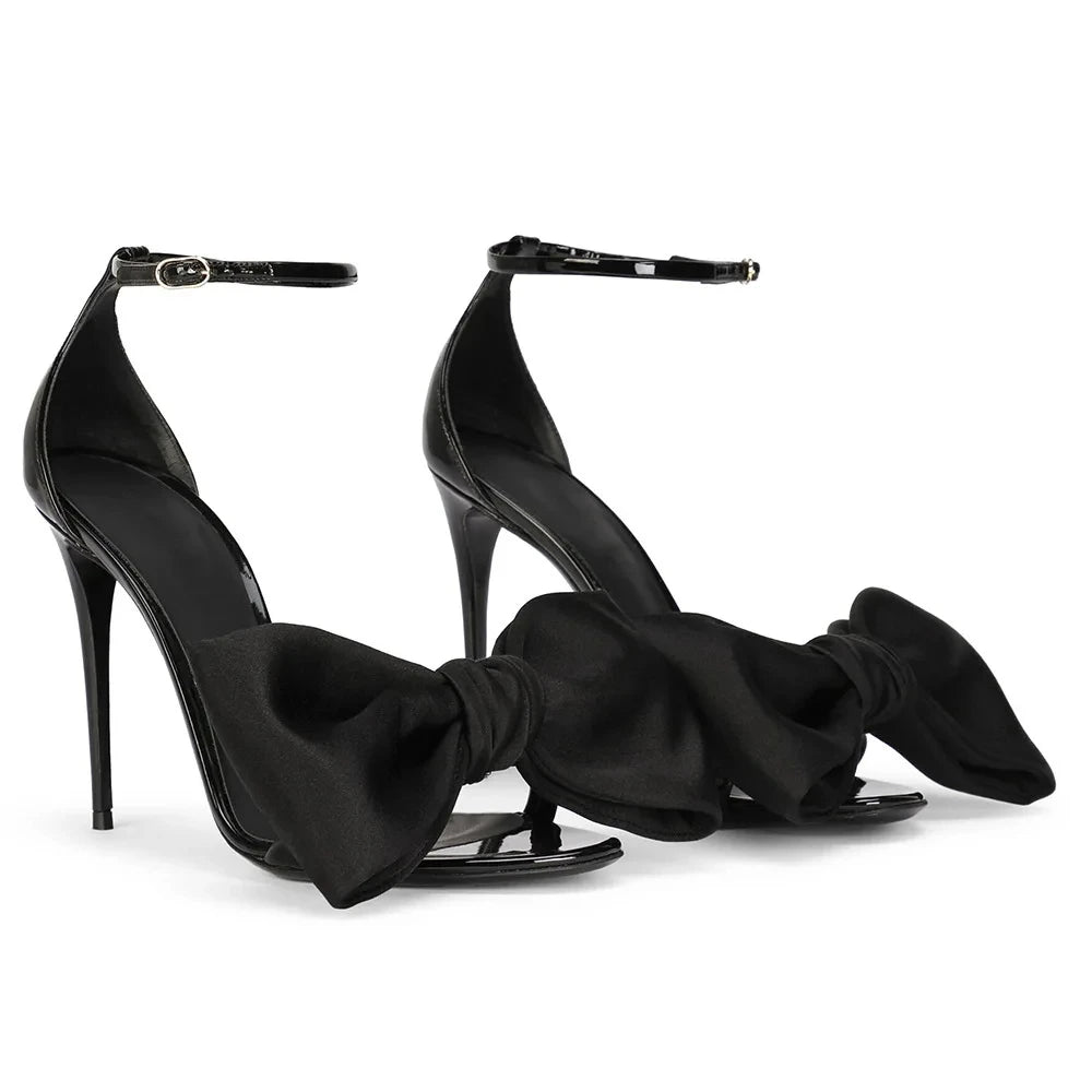 Sandals Peep Toe High Heels Satin Bow Ankle Strap