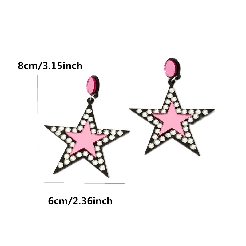 Pink Star Dangle Stud Earrings