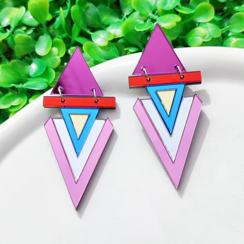 Triangle Reflective Dangle Stud Earrings