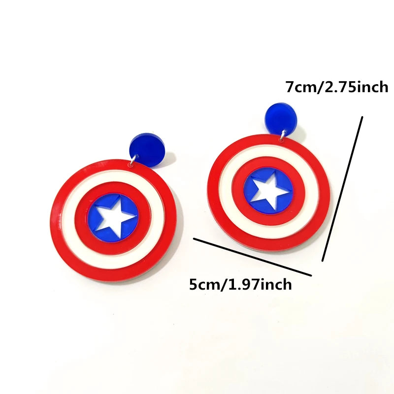 Captain America Shield Dangle Stud Earrings