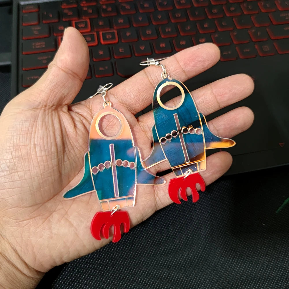 Rocket Big Dangle Stud Earrings