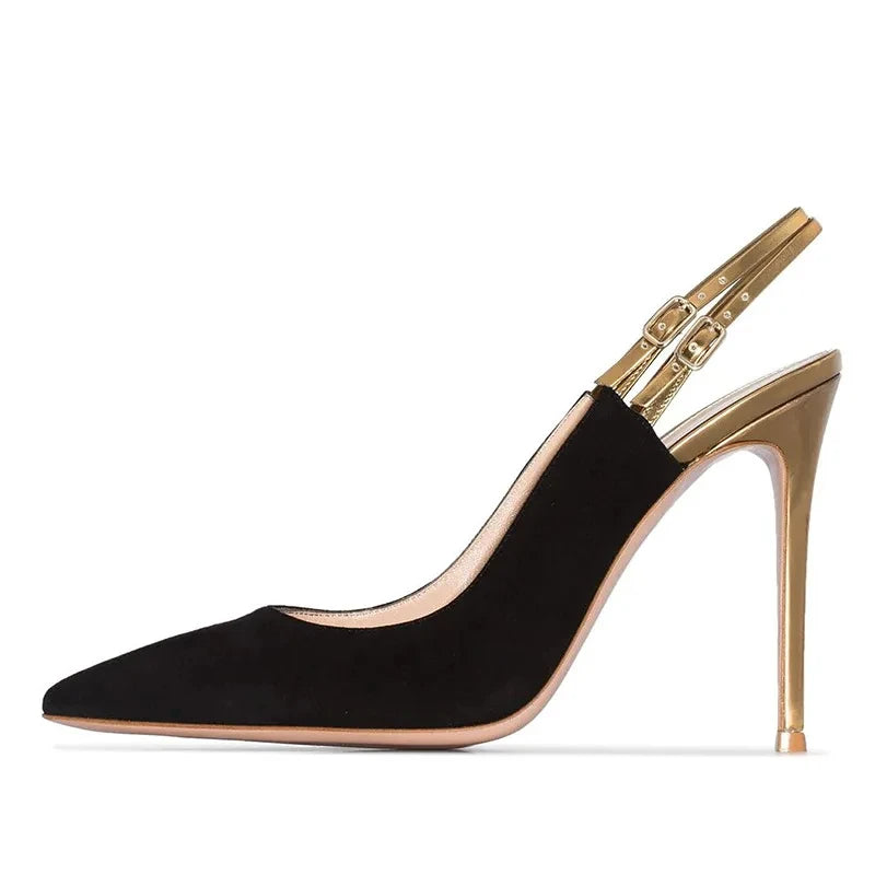 Slingback Sandals Pointed Toe High Heels Buckle Strap
