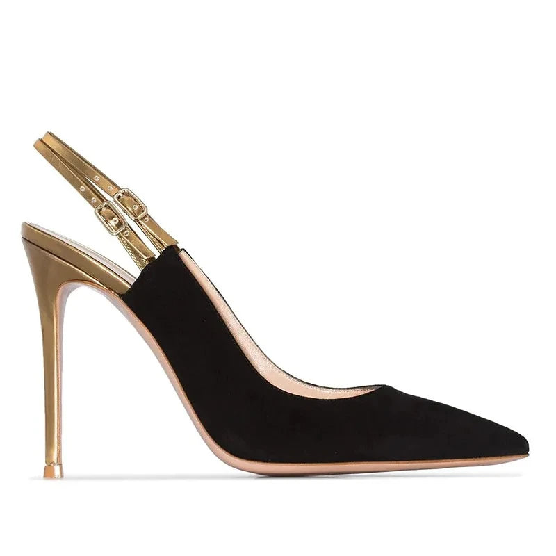 Slingback Sandals Pointed Toe High Heels Buckle Strap