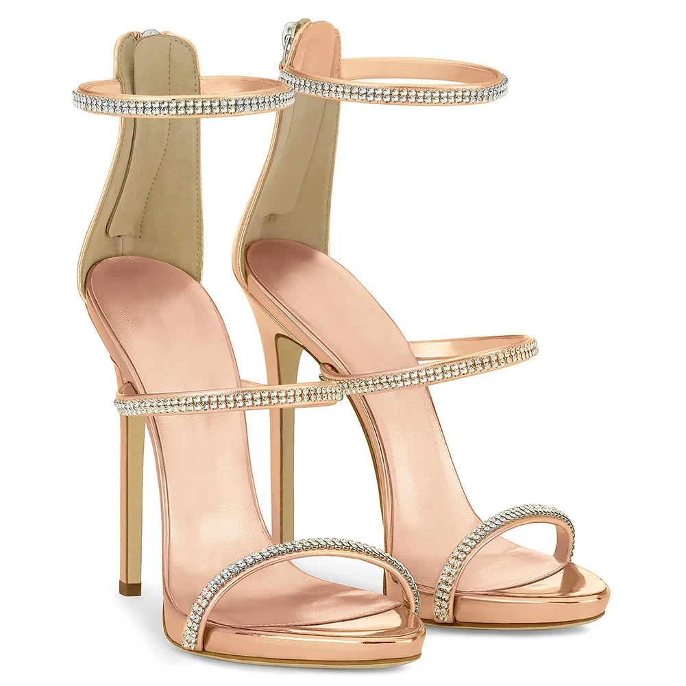 Sandals Open Toe High Heels Stiletto Crystal Strap Cover Heel