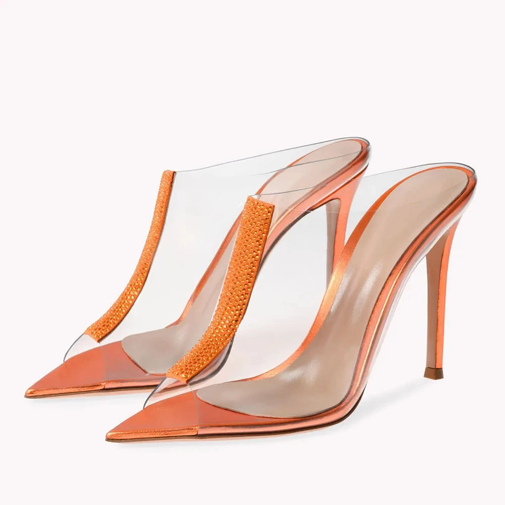 Sandals Pointy Sole High Heels PVC Mules