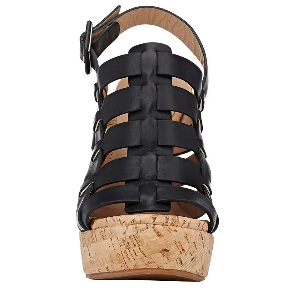 Cork Wedge Platform Sandals Peep Toe High Heels