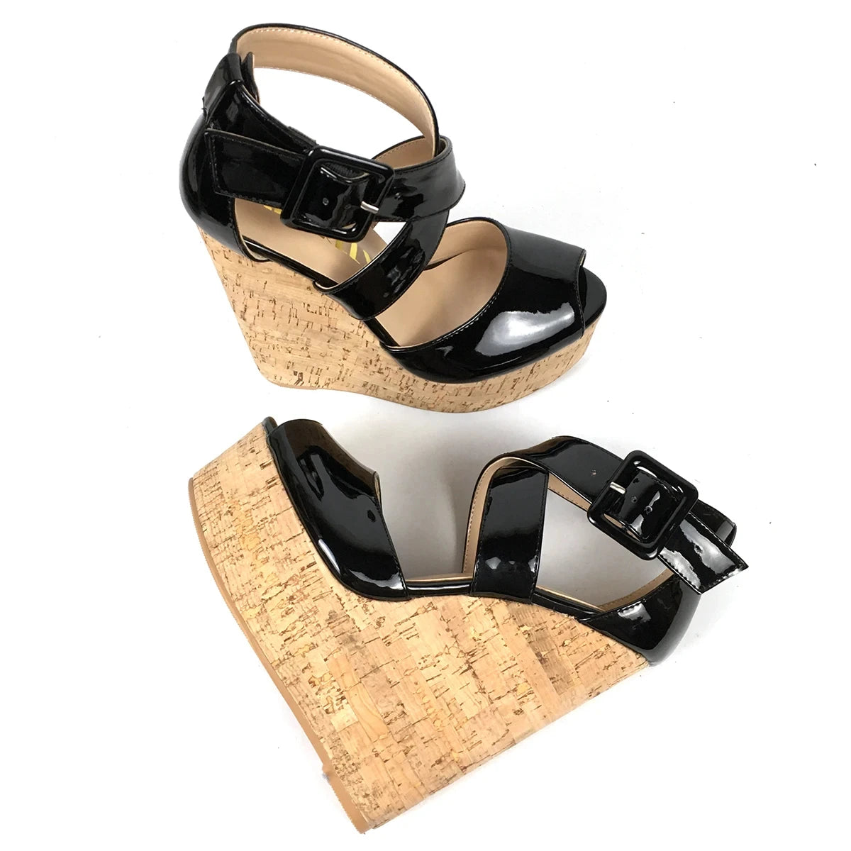 Cork Wedge Sandals High Heel Platform Shoes Cross Strap