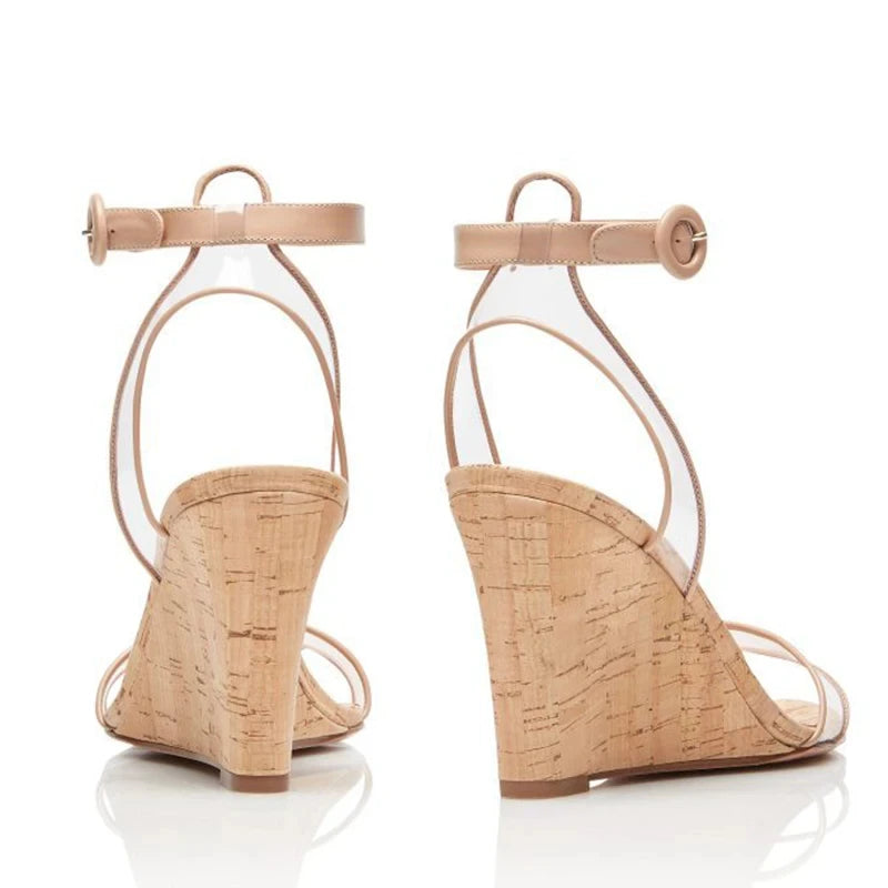 Peep Toe Wedge Sandals High Heels Comfort Footwear Ankle Straps Elegant