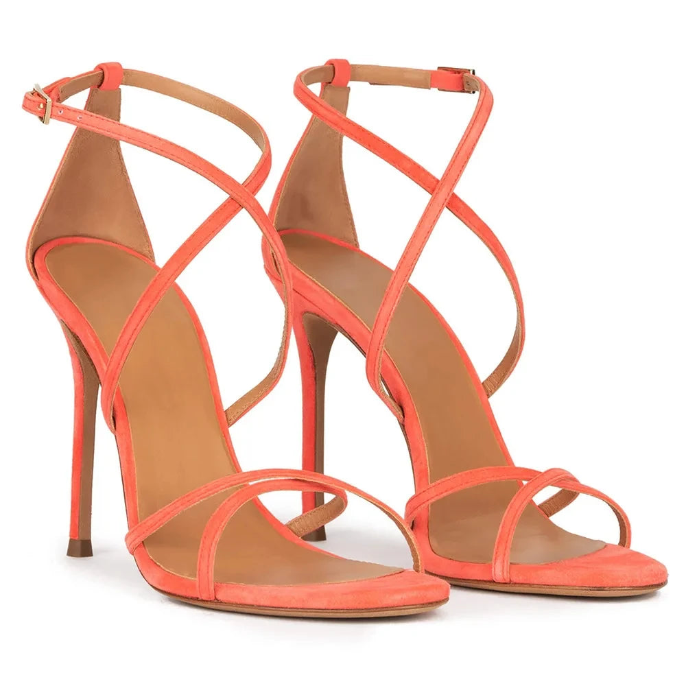 Sandals Peep Toe High Heels Cross Strap Stilettos Ankle Buckle