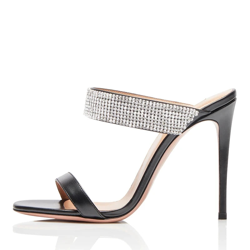 Sandals peep toe High Heels Crystal Strap Slip On