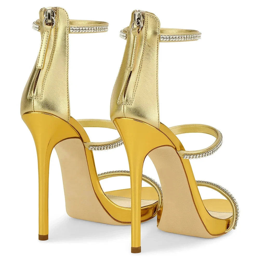 Sandals Open Toe High Heels Stiletto Crystal Strap Cover Heel