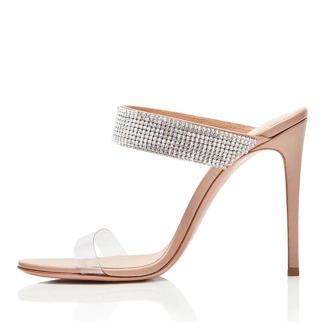 Sandals peep toe High Heels Crystal Strap Slip On