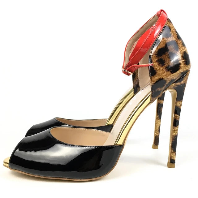 Peep Toe High Heels Sandals Leopard Print Cover Heel