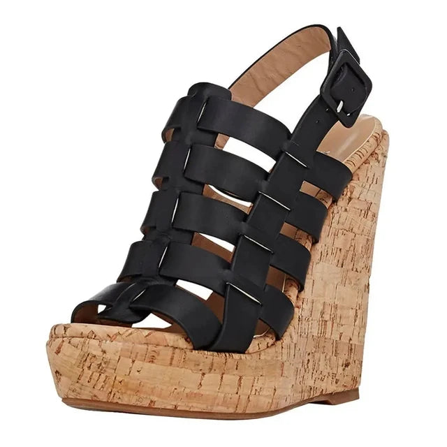 Cork Wedge Platform Sandals Peep Toe High Heels