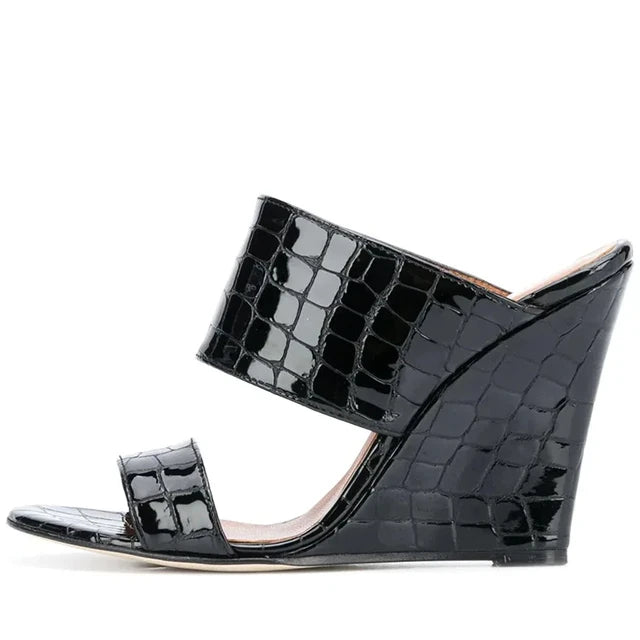 Summer Women's Wedge Sandals Slipper Peep Toe High Heels Shoes Ladies Casual Footwear Mules Slip On Aimirlly Shoes Black Gold