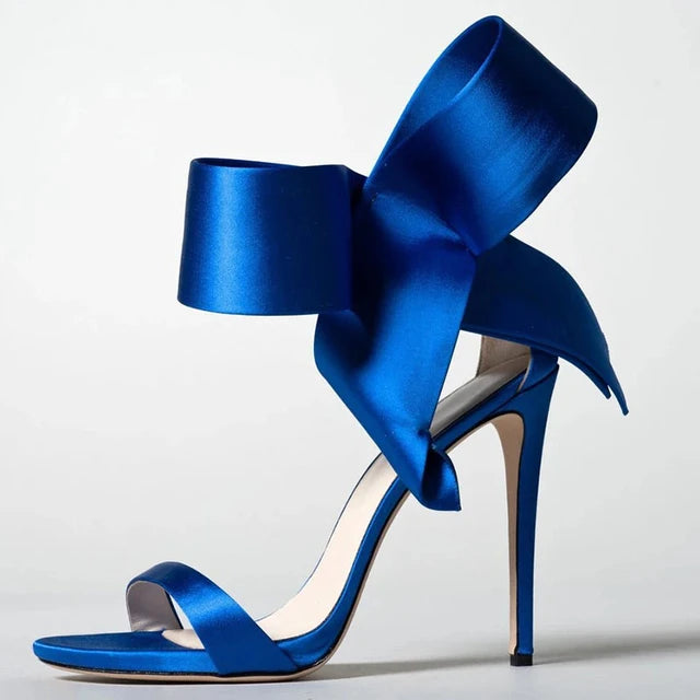 Satin Sandals Peep Toe High Heels Shoes Ladies Wedding Party Dress Heel Ankle Bow Decorated