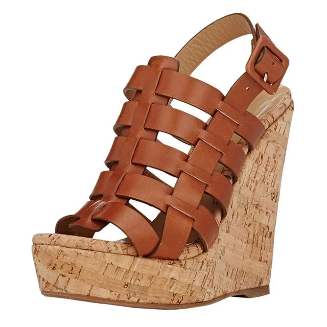 Cork Wedge Platform Sandals Peep Toe High Heels