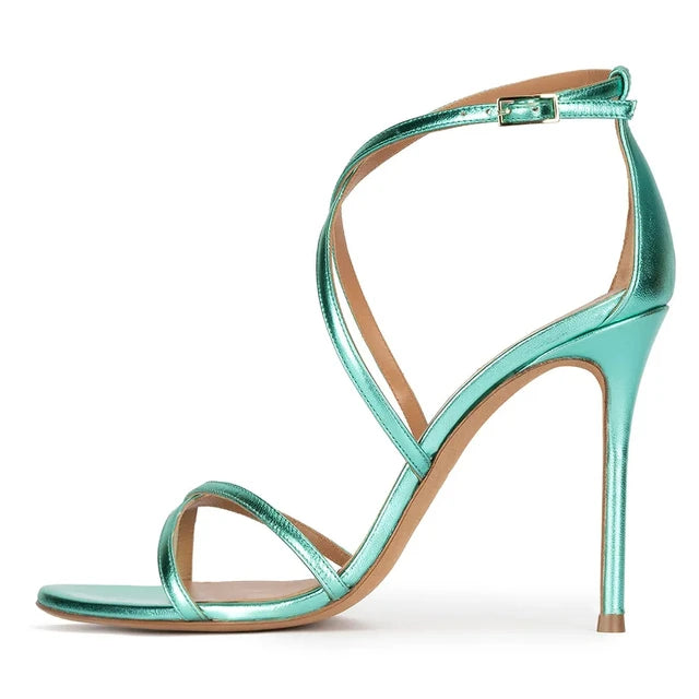 Sandals Peep Toe High Heels Cross Strap Stilettos Ankle Buckle