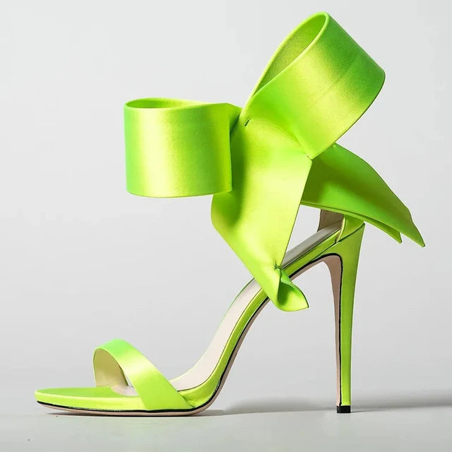 Satin Sandals Peep Toe High Heels Shoes Ladies Wedding Party Dress Heel Ankle Bow Decorated