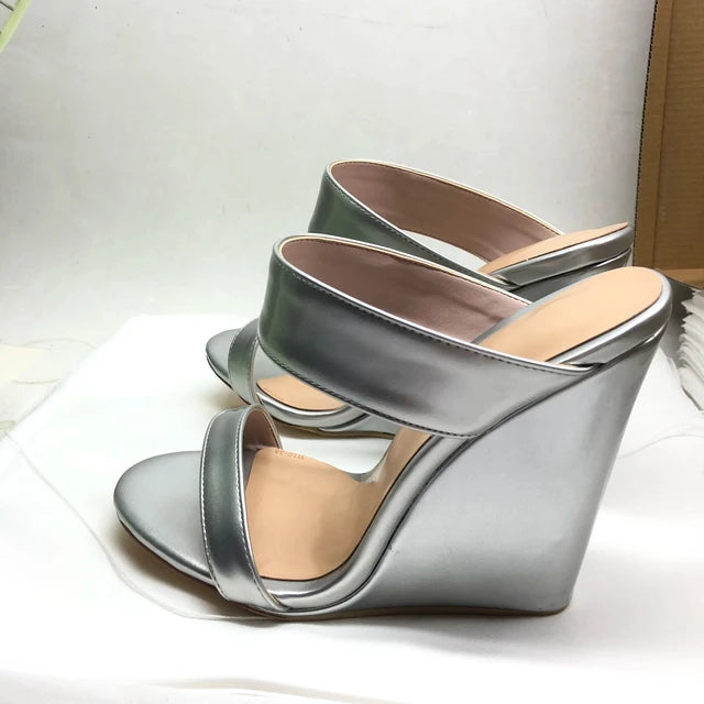 Wedge Sandals Peep Toe High Heels Shoes Gold Slipper Casual Footwear Mules