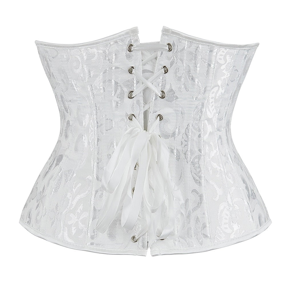 White Floral Steel Boned Underbust Corset