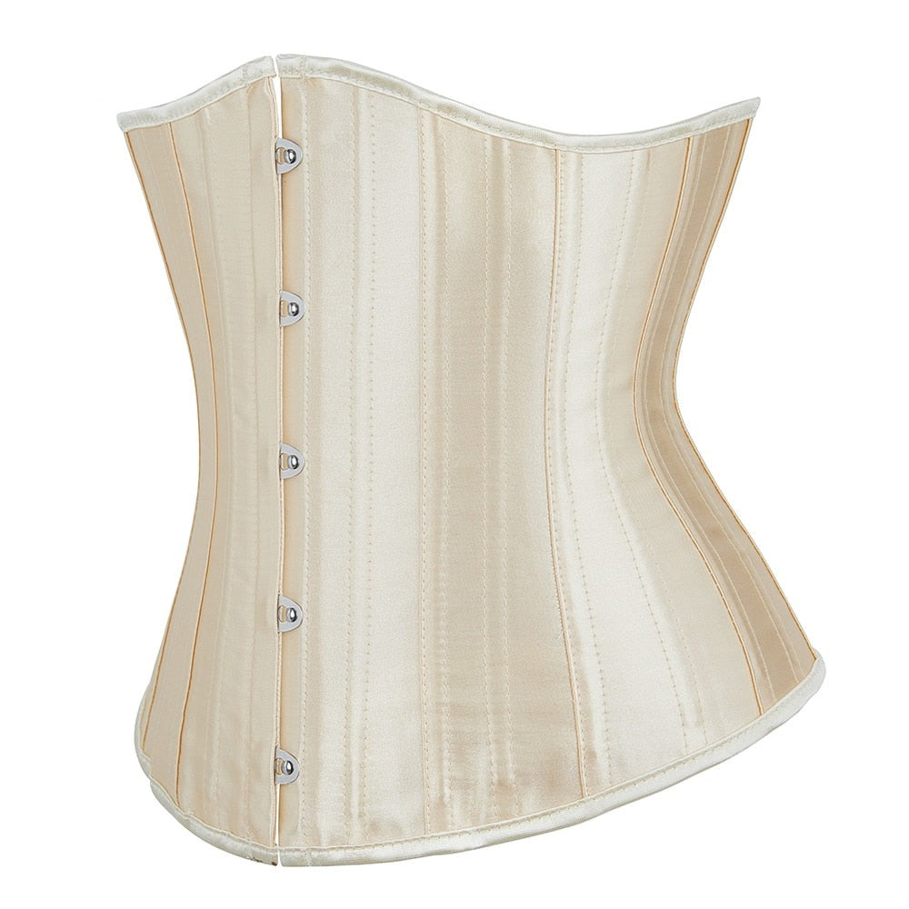 Beige Satin Steel Boned Underbust Corset