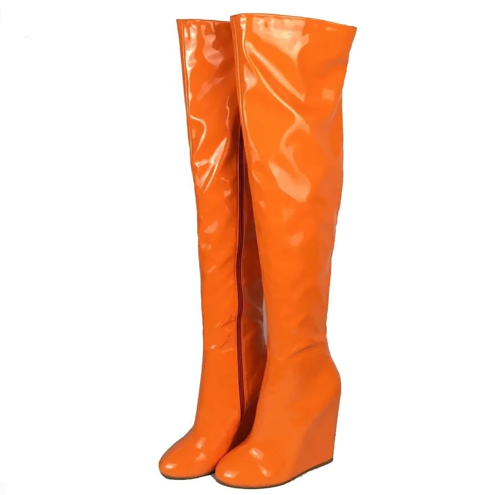 Over the knee Round Toe High Wedge Heels Boots