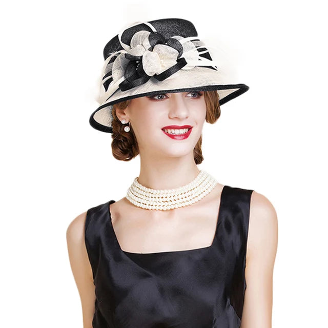 Elegant Short Brim Hat with Floral Decoration