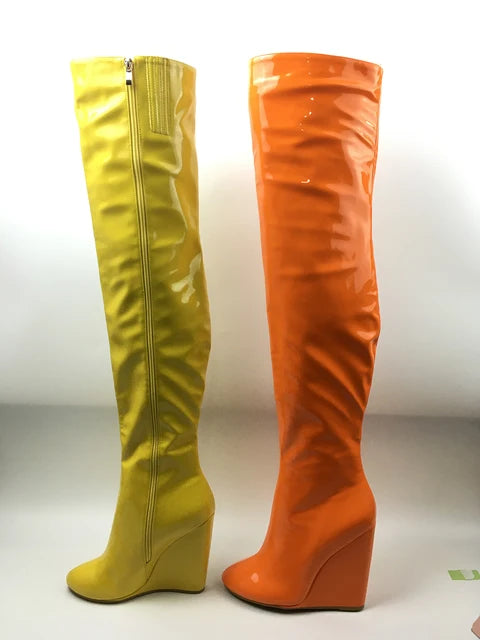 Over the knee Round Toe High Wedge Heels Boots