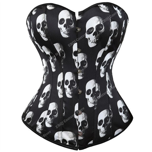 Skulls Print Satin Overbust Corset